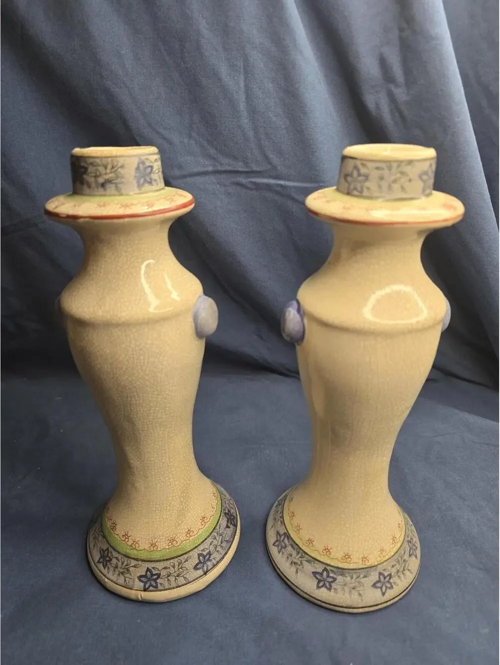 Pair of Vintage Ceramic Candle Holders with Floral Design